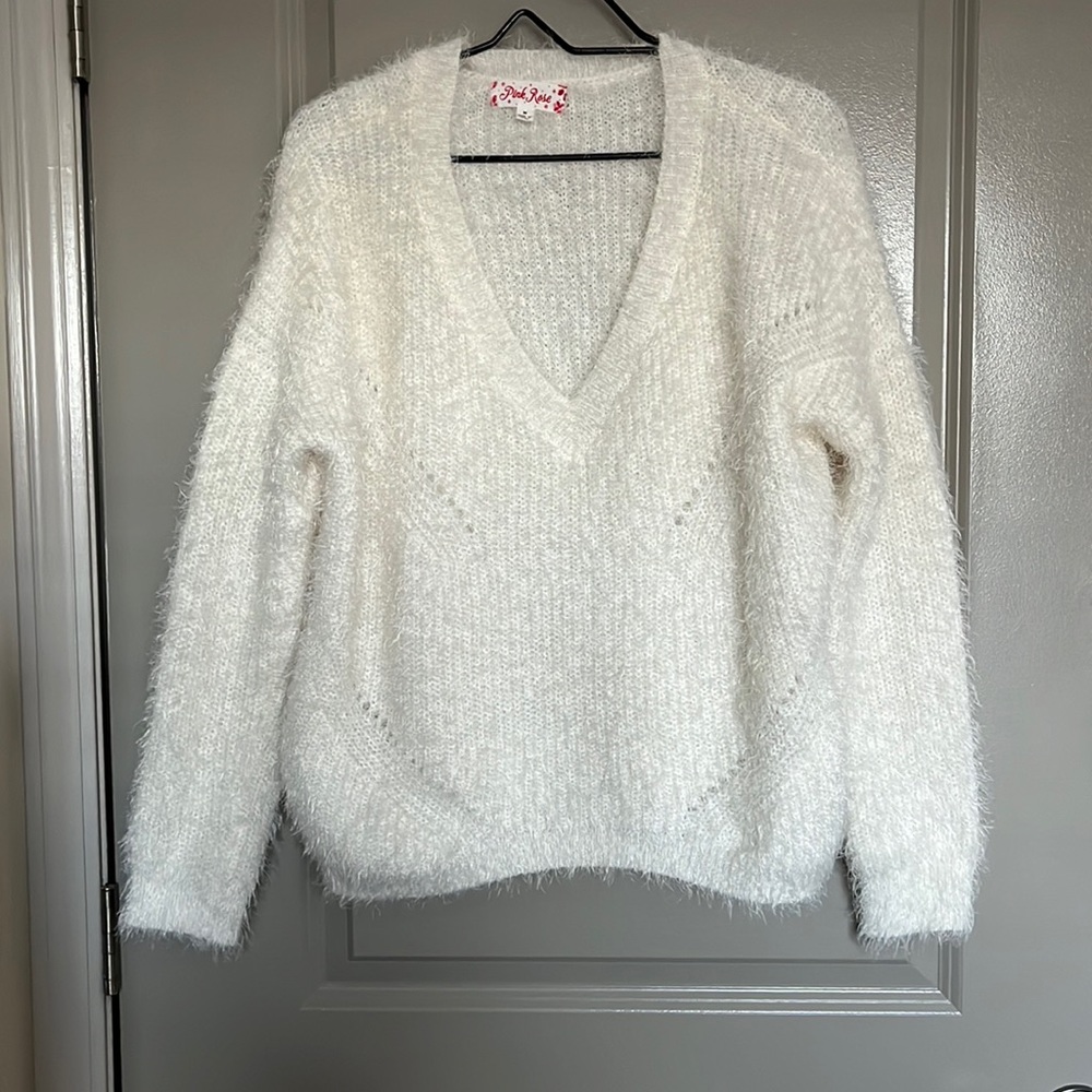 Pink Rose off white fuzzy sweater
